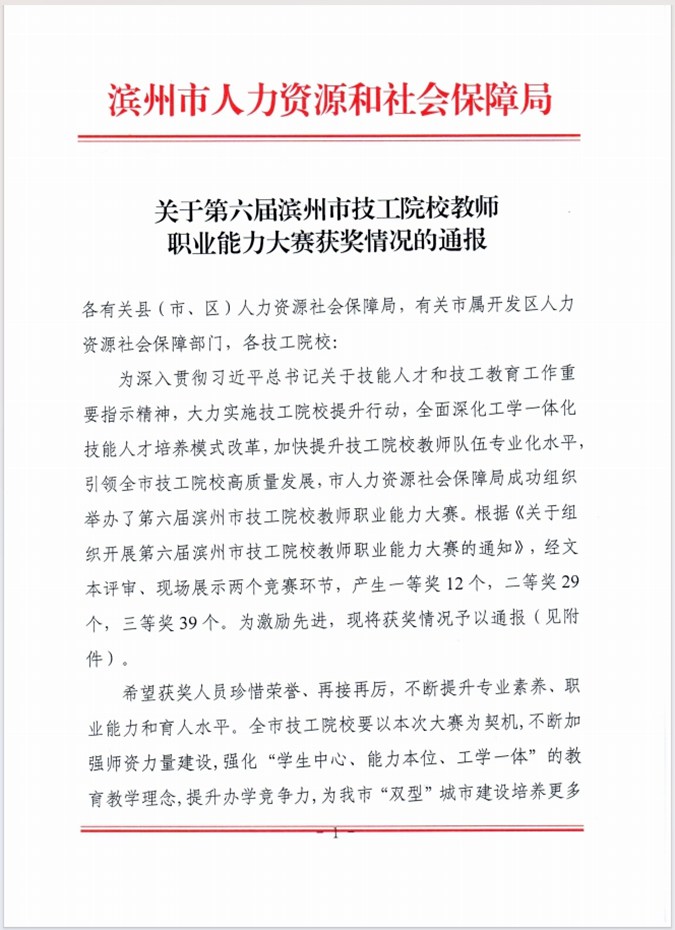 【滨州技校】 滨州市高级技工学校青年教师在全市技工院校职业能力大赛中荣获佳绩